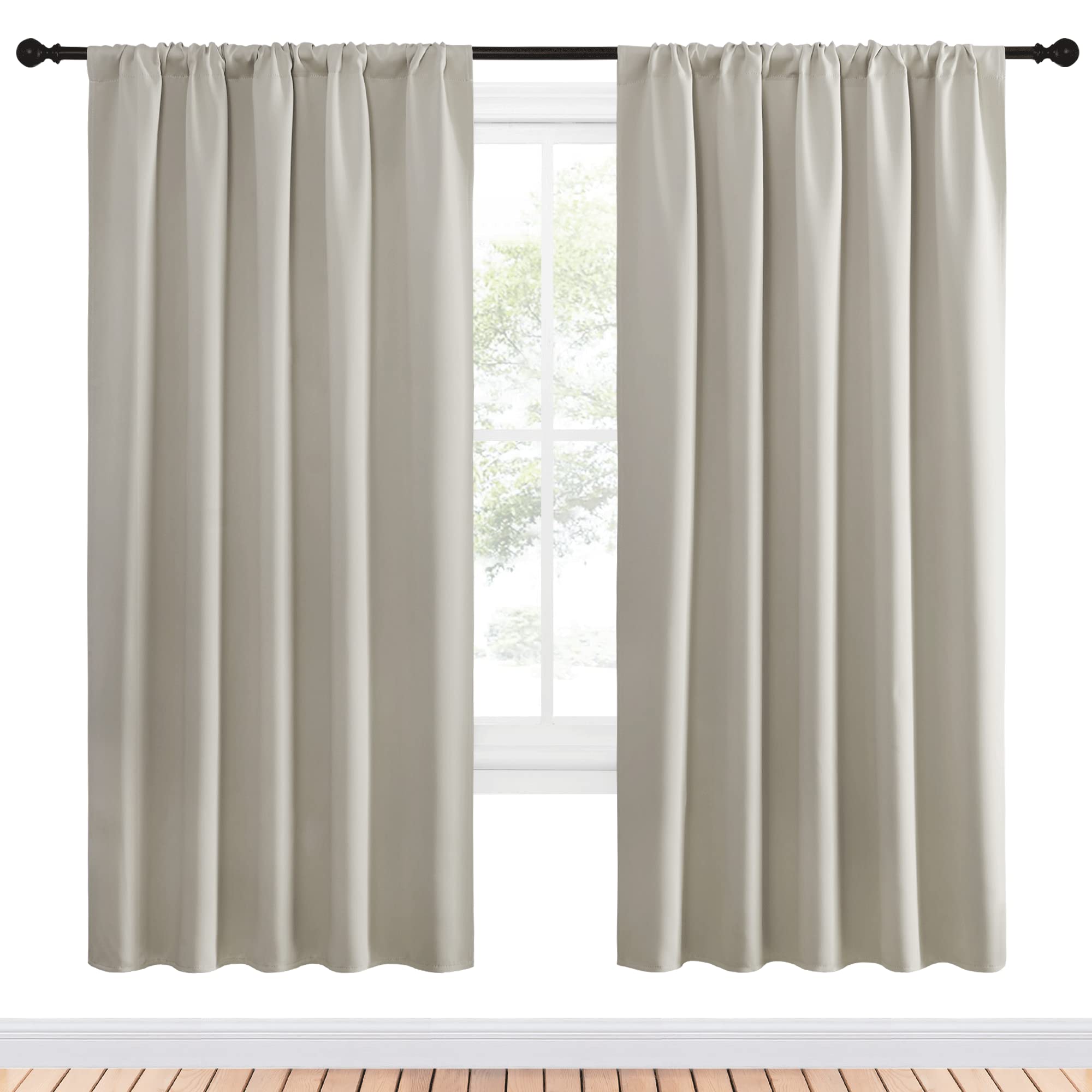 NICETOWN Blackout Curtains for Living Curtains, Room Darkening Window Curtain Panels, Easy-Care Solid Thermal Insulated Draperies/Drapes for Daughter Room (Natural, 2 Panels, 52 by 72)