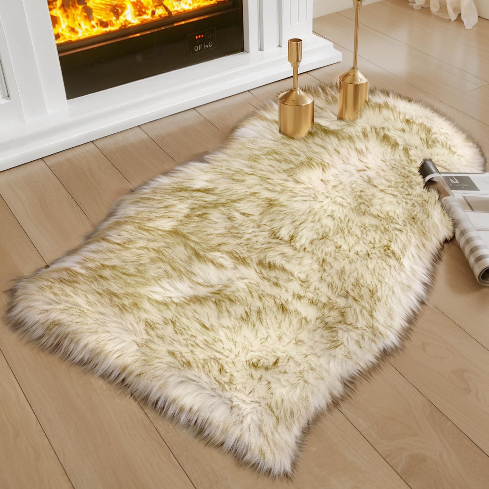 Ciicool Faux Sheepskin Rugs Soft Faux Fur Rug White Gradient Dark Green