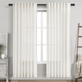 Beige White Linen Curtains 80 Inch Long for Bedroom Back Tab, Filters Light Privacy Transparent Curtains Modern Farmhouse Coastal Decor for Sliding Glass Doors 2 Panels 52x80