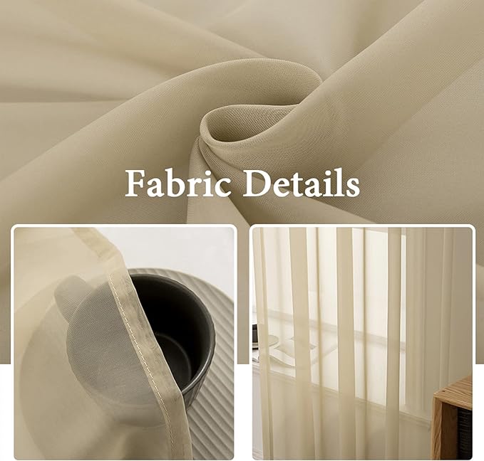 MIULEE 2 Panels Solid Color Sheer Window Curtains Elegant Window Voile Panels/Drapes/Treatment for Bedroom Living Room (54X72 Inches Beige)