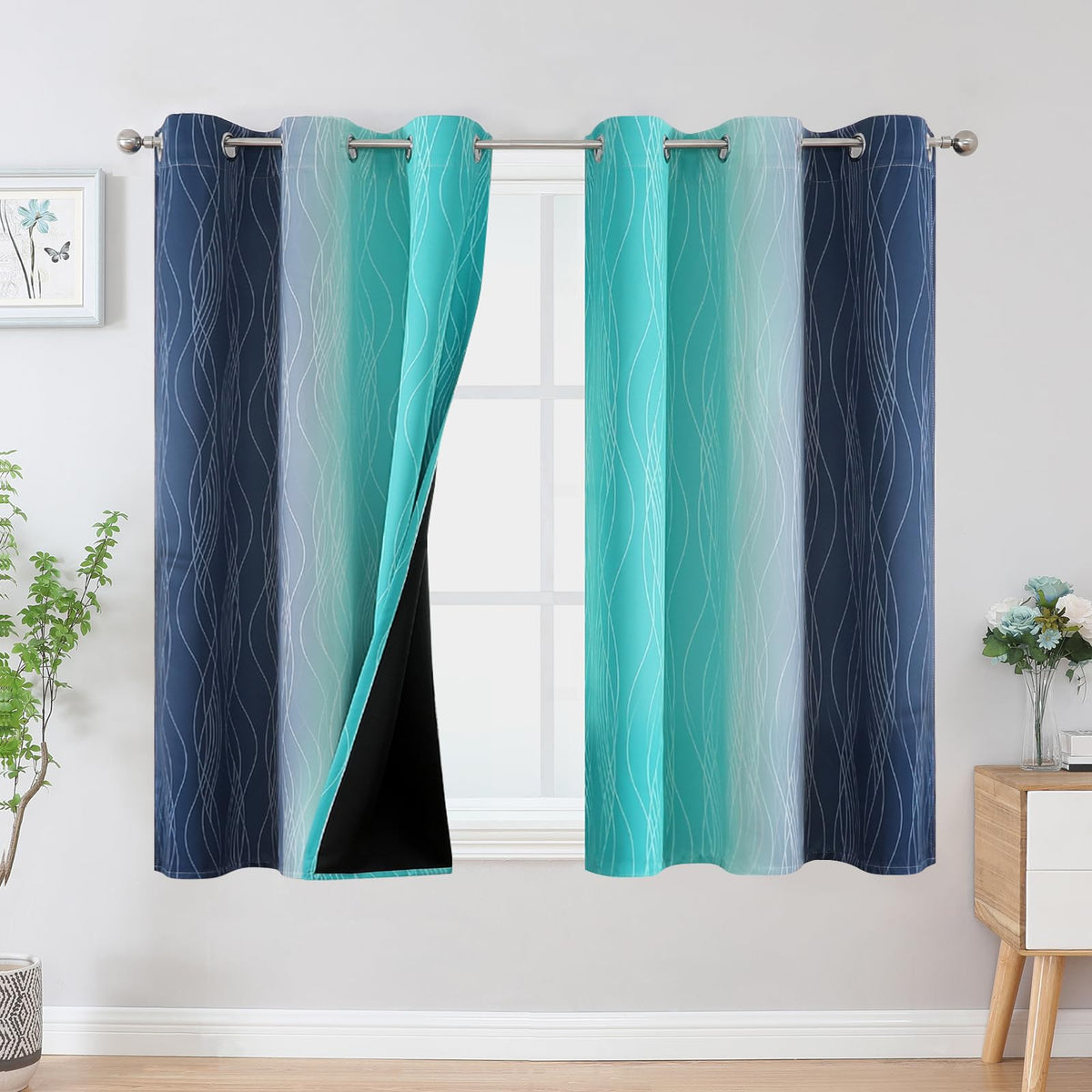 Estelar Textiler Red and Black Ombre Blackout Bedroom Curtains 45 Inch Long