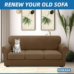 XINEAGE New 4 Pieces Couch Covers for 3 Cushion Couch Super Stretch Thick Soft Sofa Cover Anti Slip Sofa Slipcover Dogs Cats Furniture Protector (Brown, 71"-91")