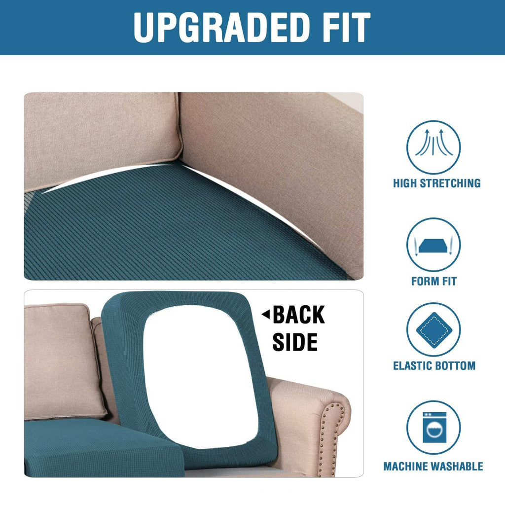 H.VERSAILTEX Super Stretch Individual Seat Covers - Sofa & Couch Cushion Slipcover Sets (Thick Jacquard Textured Twill Fabric, Deep Teal) - 2 Piece Large