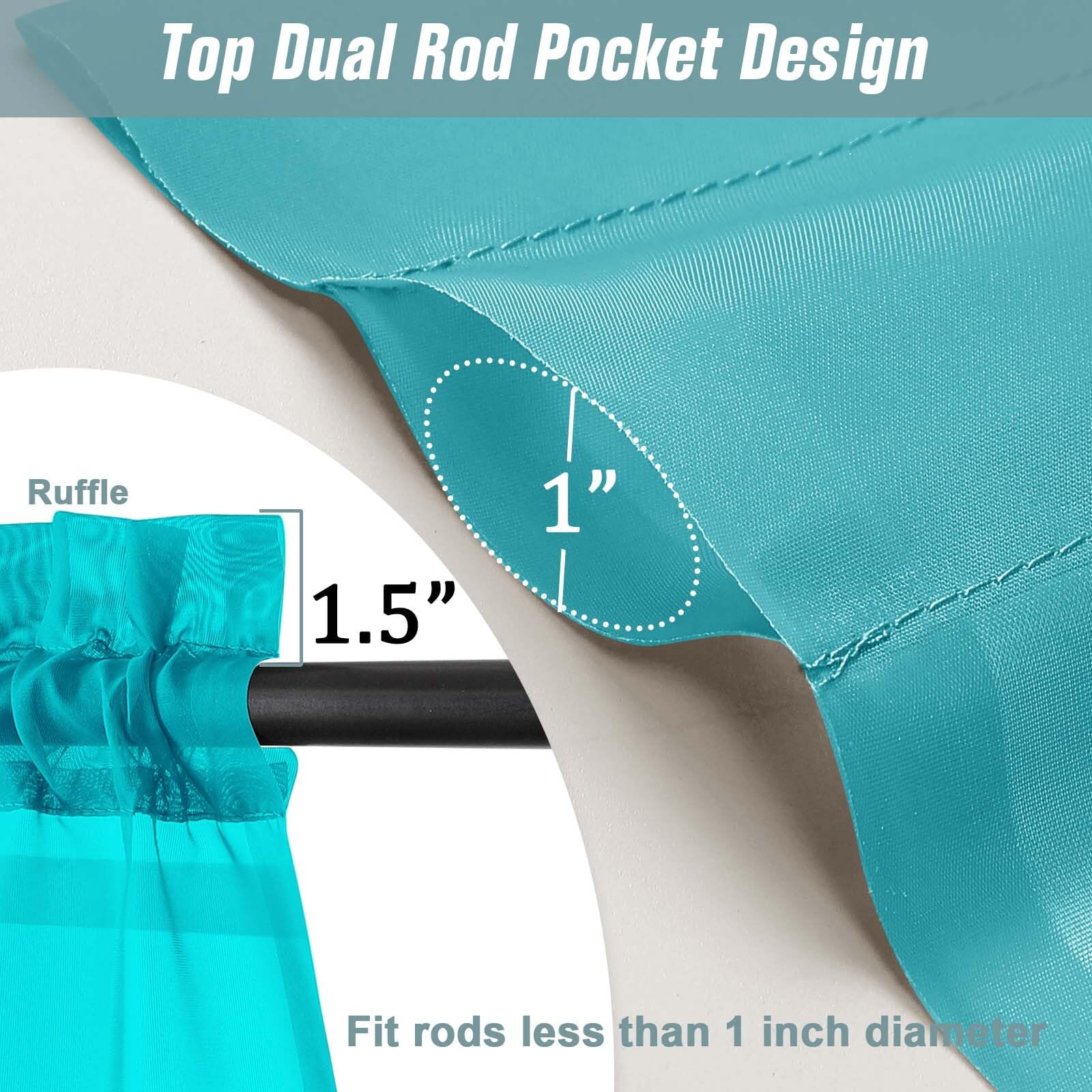 Ebesto Valances for Windows 14 inch Length 2 Panels, Small Voile Sheer Curtains for Bathroom, Soft Fabric Lightweight Light Filtering Kitchen Curtains, Dual Rod Pocket, Turquoise, 2x42Wx14L Inches