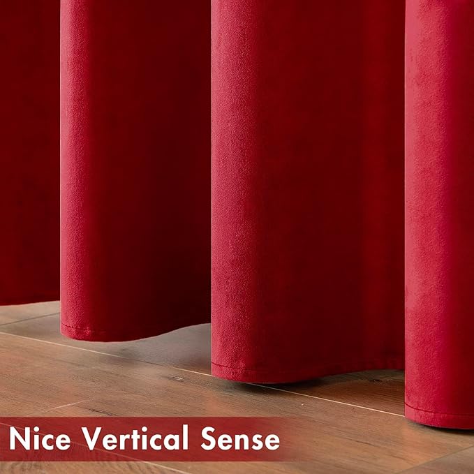 MIULEE Christmas Red Velvet Curtains Elegant Grommet Curtains Thermal Insulated Soundproof Room Darkening Curtains/Drapes for Classical Living Room Bedroom Theater Decor 52 x 84 Inch Set of 2