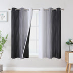 Black and Greyish White Ombre Blackout Curtains for Bedroom 42x45 Inch Long