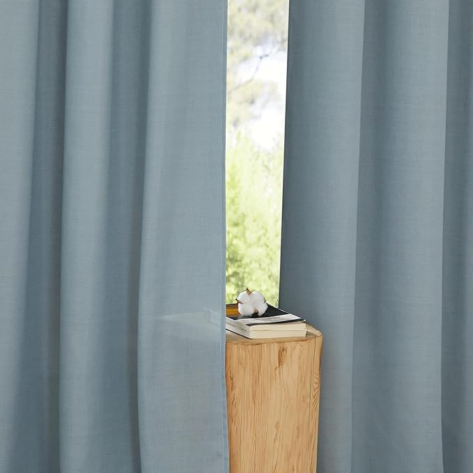 NICETOWN Stone Blue Thick Linen Curtains 72" Length, Grommet Privacy Window Treatments Linen Weave with Light Penetration Vertical Drapes for Farmhouse/Home Office, W42 x L72, 2 Panels