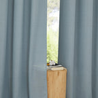 NICETOWN Stone Blue Linen Doorway Curtains 80 inches Long, Grommet Thick Linen Weave Semi Sheer Window Treatments Privacy Assured with Light Filtering for Bedroom/Side Door, W34 x L80