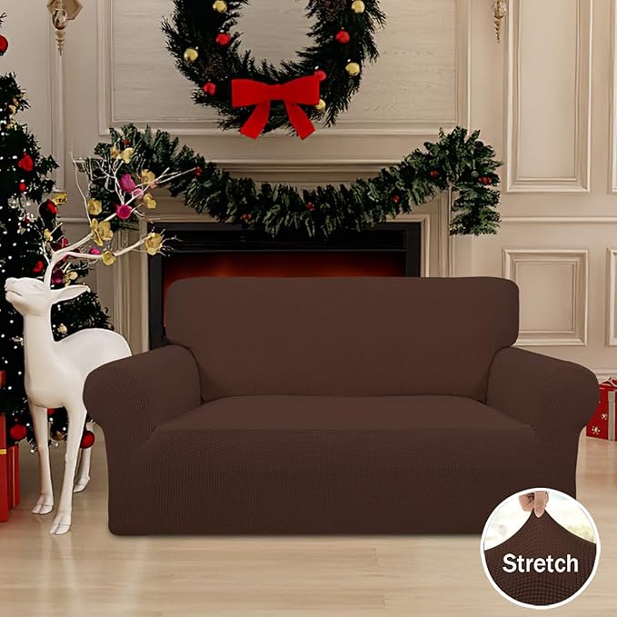 Easy-Going Stretch Loveseat Couch Covers Washable Coffee
