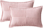 MIULEE Spring Decorative Lumbar Throw Pillow Covers for Couch Bed Livingroom 12x20 Inch Set of 2 Pink Boho Accent Throw Pllows Broadside Striped Patchwork Soft Corduroy Pillowcases Valentine Decor