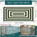 Front Door Mat Indoor Entrance - 2x4.3 Ft Modern Washable Spring Outdoor Door Mat for Layering Porch Rug Non-Slip Green White Geometric Runner Rug for Kitchen Bedroom Laundry Room Porch Decor