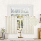 LAMIT Cafe Linen Curtains 30 Inch Length for Kitchen Windows Over Sink, Cream Ivory Semi Sheer Light Filtering Panels Back Tab and Rod Pocket Drapes for Small Window, 2 Panels, 34 x 30 Inch
