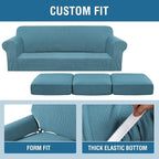 4 Piece Stretch Sofa Covers for 3 Cushion Couch Covers for Living Room Furniture Slipcovers (Base Cover Plus 3 Seat Cushion Covers) Upgraded Thicker Jacquard Fabric (XL Sofa, Storm Blue)