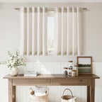 Nanspring Beige Curtains for Kitchen Windows Over Sink 36 inch Length Rustic Farmhouse Linen Blend Semi Sheer Curtains Back Tab and Rod Pocket Small Window Curtain for Cafe 30 x 36 Inch,2 Panels
