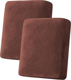 H.VERSAILTEX Velvet Stretch Couch Cushion Cover Plush Cushion Slipcover for Chair Loveseat Sofa Cushion Furniture Protector Seat Cushion Sofa Cover (2 Piece Medium Sofa Cushion Covers, Burnt Brick)