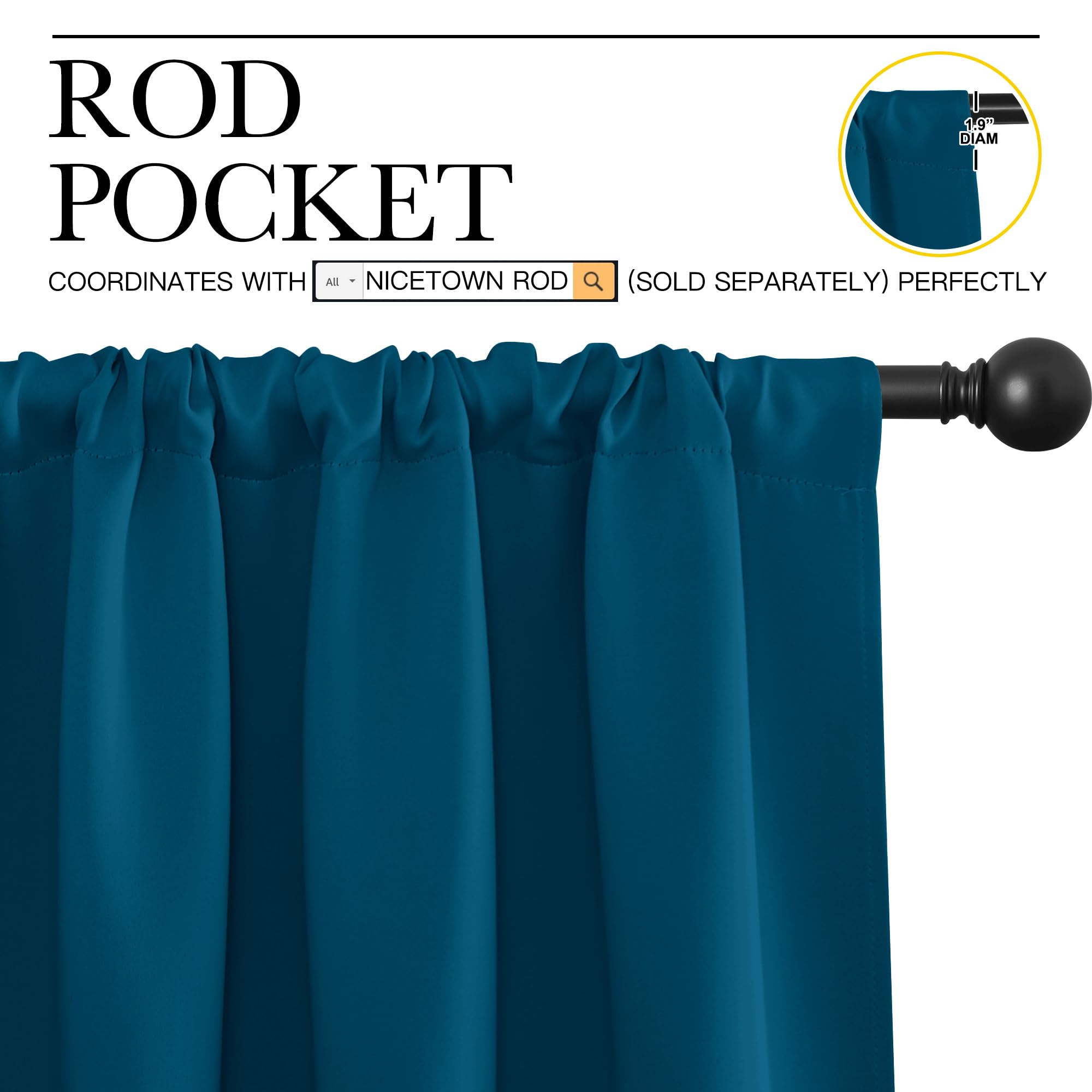 NICETOWN 2 Panels Blackout Curtains, Rod Pocket Thermal Insulated Drapess for Bedroom, Privacy Protection Easy-Care Heavy Duty Curtains for Living Room/Dining Room, W70 x L95 inches, Moroccan Blue