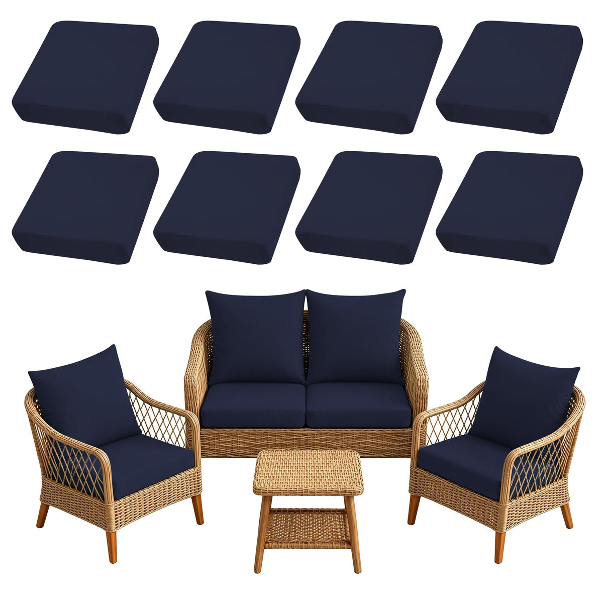 SUKAIKEQA 8PCS Patio Cushion Covers.Patio Furniture Couch SeatSlipcovers