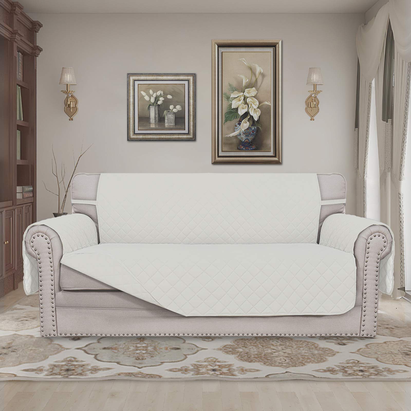 Easy-Going Reversible Couch Cover, 2 Cushion Sofa, Ivory/Ivory