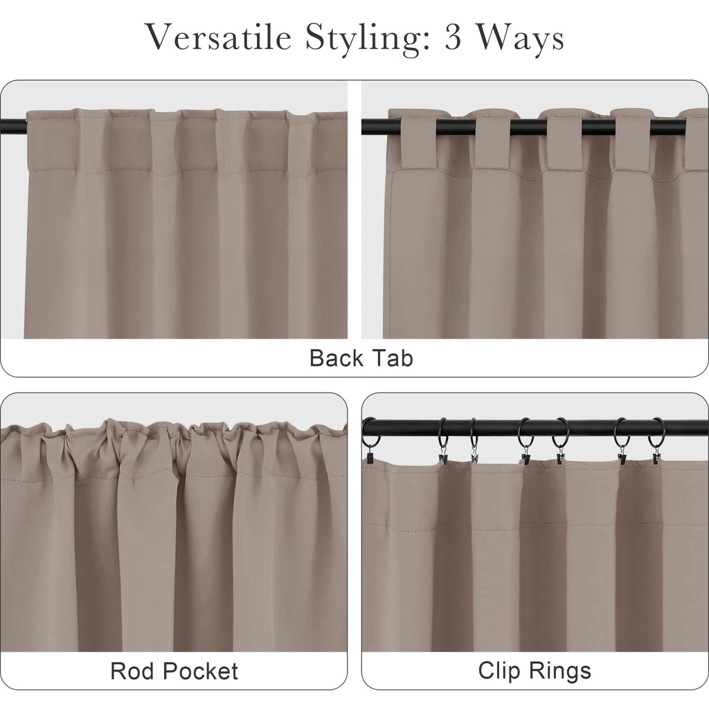 PONY DANCE Blackout Window Curtains - Back Tab Window Treatments Curtain Panels/Draperies Room Darkening Noise Reducing Home Fashion, Wide 42 x Long 45 inches, Light Taupe, One Pair