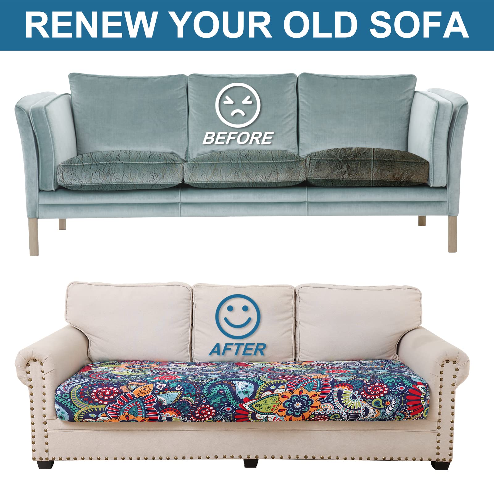 Smiry Printed Couch Cushion Covers, Stretch Couch Covers for Sofa