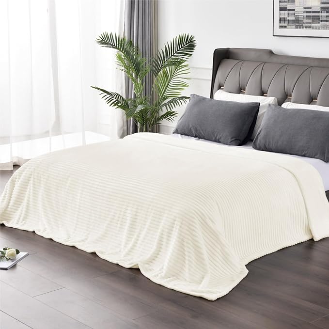 BEDELITE Fleece Blanket King Size – 3D Ribbed Jacquard Soft and Warm Decorative Fuzzy Blankets – Cozy, Fluffy, Plush Lightweight Throw Blankets for Couch, Bed, Sofa(Cream, 108x90 inches)