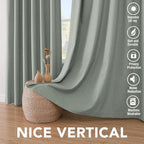 H.VERSAILTEX Linen Blackout Curtains 63 Inches Long 100% Blackout Thermal Insulated Textured Linen Look Curtain Draperies Anti-Rust Grommet, Energy Saving with White Liner, 2 Panels, Green Bay
