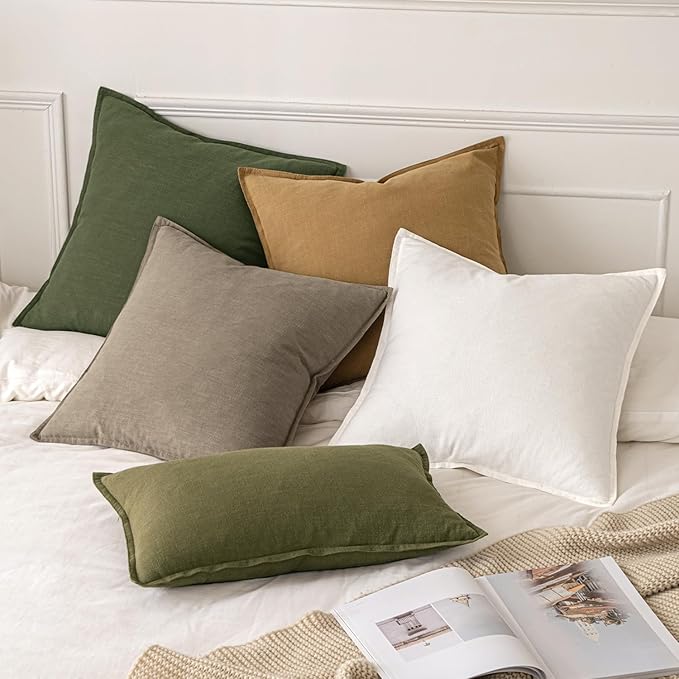 MIULEE Decorative Linen Pillow Covers 18x18 Inch Tan TaupeBoho Farmhouse Neutral Winter Couch Throw Pillows for Bed Pack of 2 Accent Modern Pillowcase Sofa Livingroom Home Decor