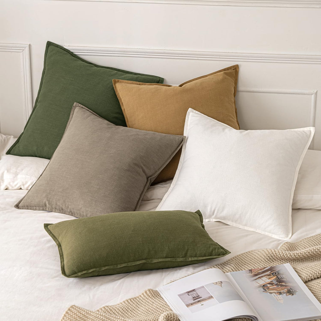 MIULEE Decorative Linen Pillow Covers 18x18 Inch Tan Taupe