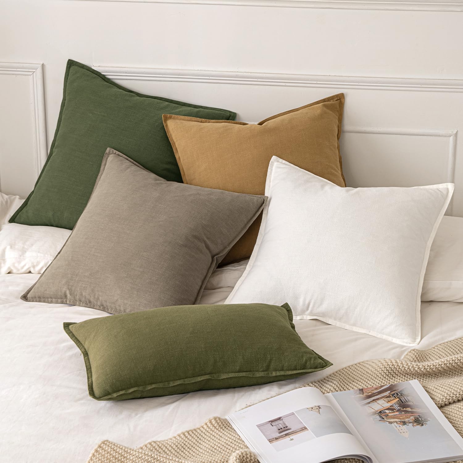 MIULEE Decorative Linen Pillow Covers 18x18 Inch Tan Taupe