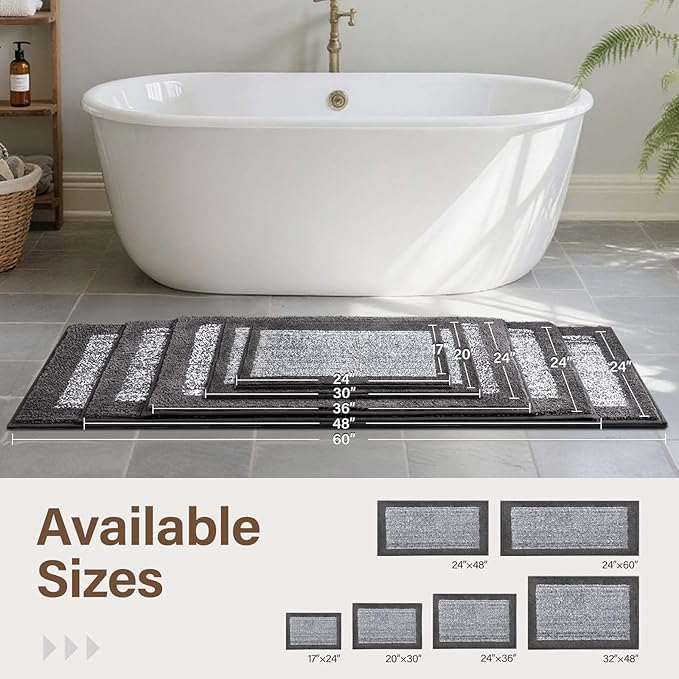 Bathroom Rugs 30x20 Non Slip Washable, Grey Bath Mat for Bathroom Floor Tub, Soft Absorbent Quick Dry Mats for Shower, Bathtub,Home Decor