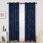 Deconovo Navy Blue Curtains, Blackout Curtain for Bedroom, 38 x 84 Inch, Thermal Insulated Soundproof Privacy Drapes with Silver Wave Dots Pattern, Grommet Top, Machine Washable Panel for Living Room