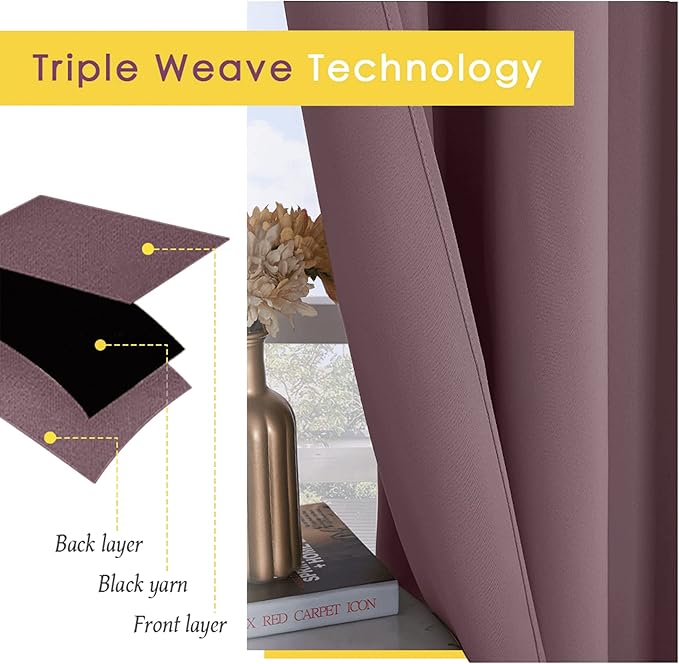 NICETOWN Blackout Curtains for Bedroom, Dry Rose, 34 W by 80 L, Set of 2, Thermal Insulated Curtains & Drapes with Grommet Top for Living Room, Privacy Window Treatment Draperies