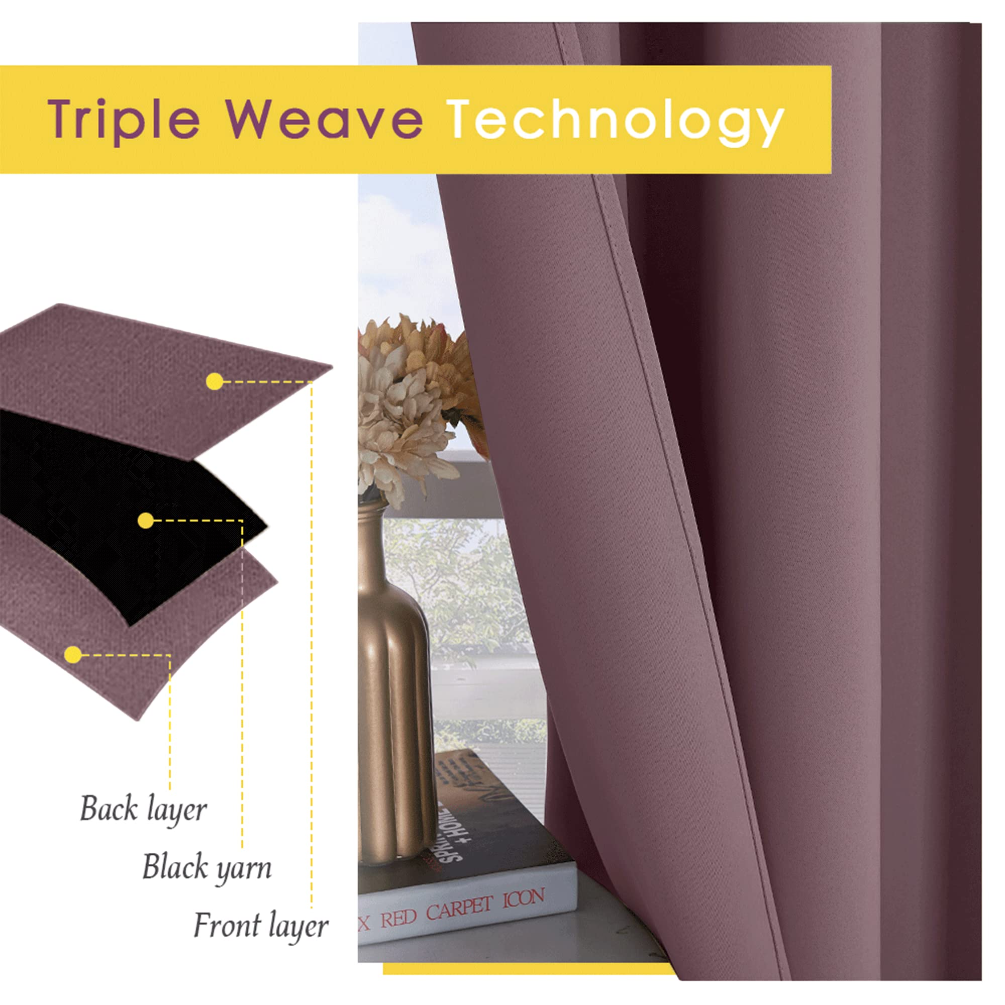 NICETOWN Blackout Curtains for Bedroom, Dry Rose, 34 inches by 70 inches Long Curtains & Drapes for Living Room, Thermal Insulated Window Treatment Draperies for Nursery