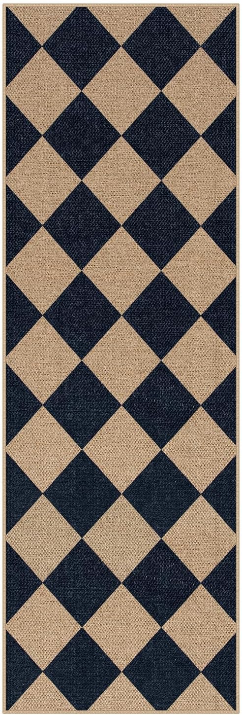 Lahome Checkered Easy Jute Non Slip Runner Rug, 2x6 Kitchen Runner Rug Washable Outdoor Rug for Entryway Indoor, Checkerboard Black Indoor Outdoor Carpet for Hallway 6ft Entry Front Door