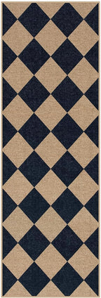 Lahome Checkered Easy Jute Non Slip Runner Rug, 2x6 Kitchen Runner Rug Washable Outdoor Rug for Entryway Indoor, Checkerboard Black Indoor Outdoor Carpet for Hallway 6ft Entry Front Door