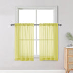 OWENIE Short Lemon Sheer Curtains 36 Inch Length 2 Panels Set, Kitchen Tiers Curtains Light Filter Rod Pocket Voile Cafe Curtain for Basement Bathroom Small Half Window, 42" W x 36" L, Lemon