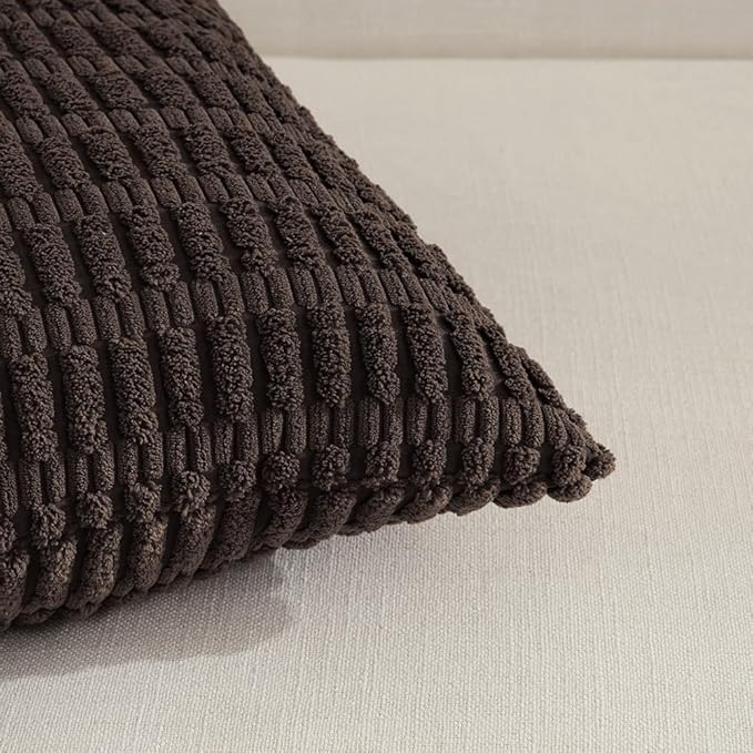 Fancy Homi 4 Packs Boho Dark Brown Decorative Throw Pillow Covers 16x16 Inch for Living Room Couch Bed Sofa, Rustic Modern Farmhouse Home Decor, Soft Plush Corduroy Cute Square Cushion Case 40x40 cm