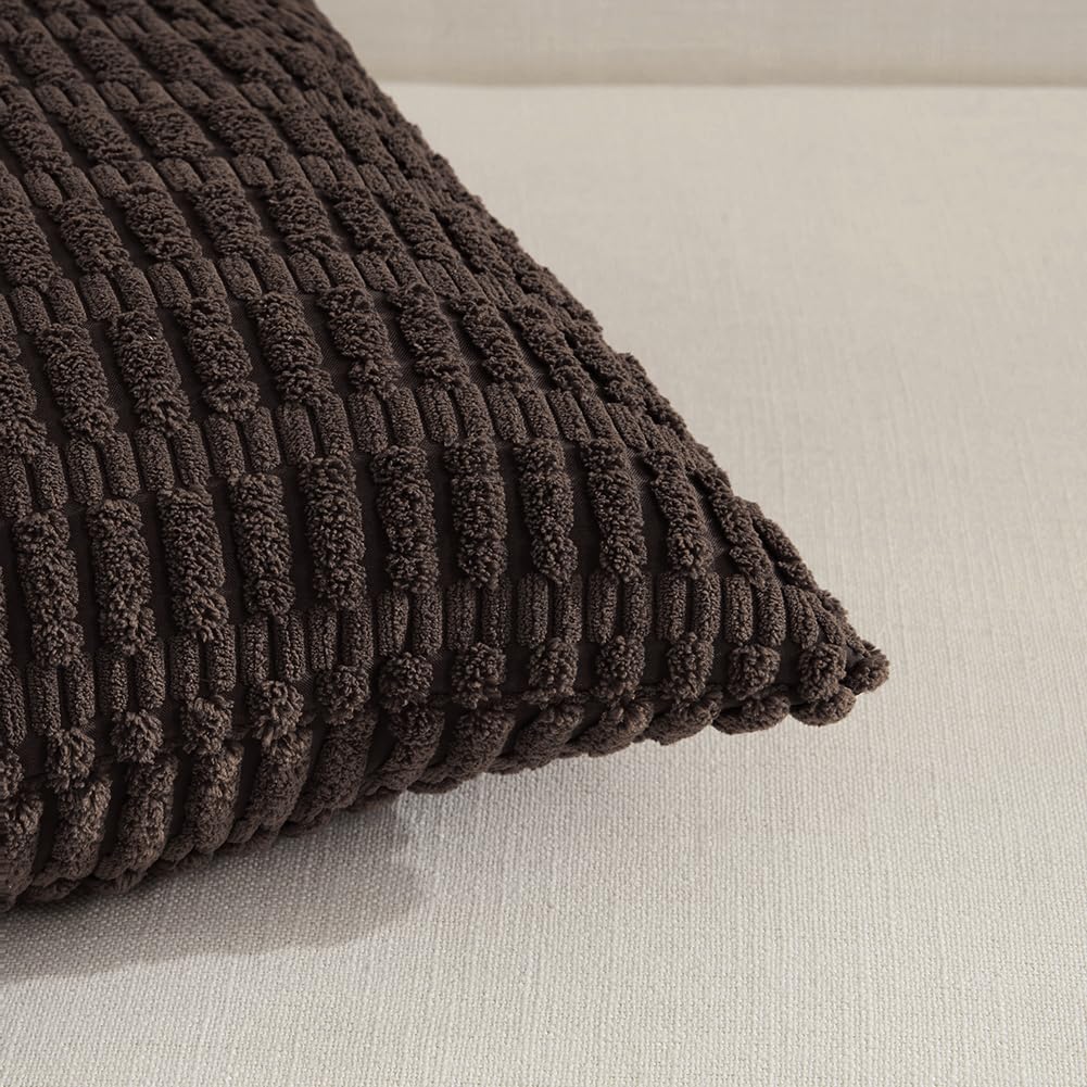 Fancy Homi 4 Packs Decorative Throw Pillow Covers for Living Room Couch Bed, Modern Farmhouse Boho Home Décor Accent Cushion Case, 20" x 20", Dark Brown