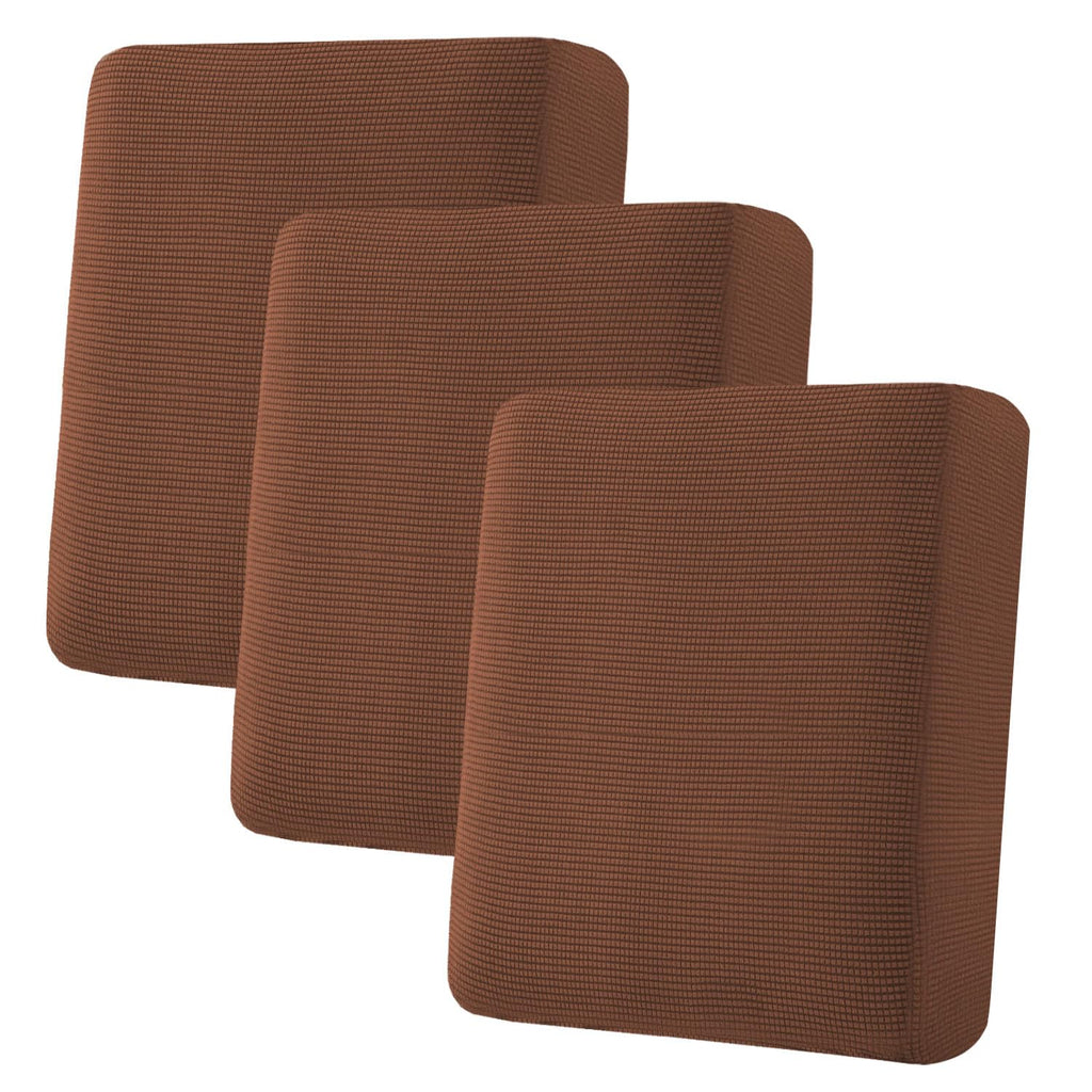 H.VERSAILTEX Super Stretch Individual Seat Cushion Covers - Sofa & Couch Cushion Slipcover Sets - Thick Jacquard Textured Twill Fabric (3 Piece, Caramel)