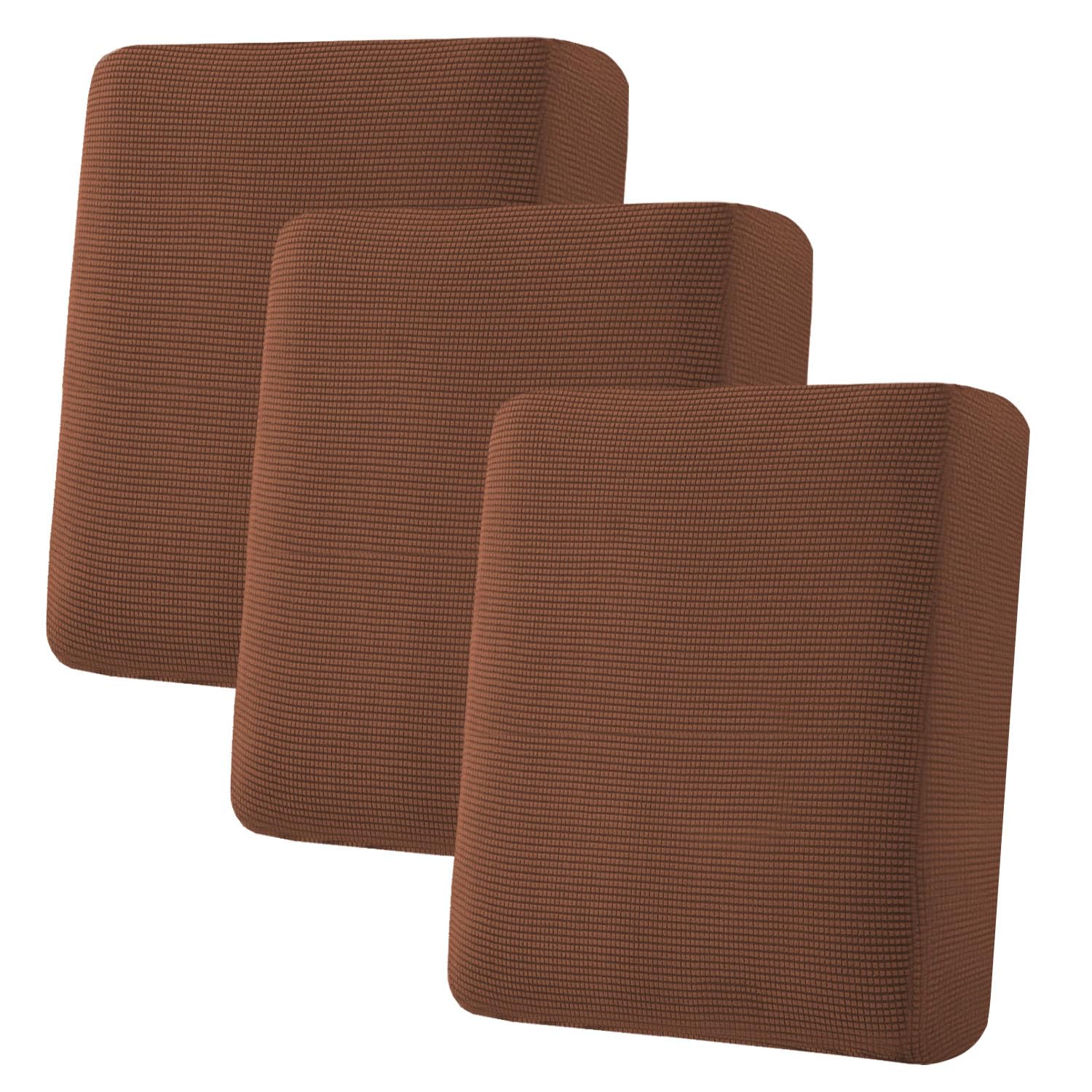H.VERSAILTEX Super Stretch Individual Seat Cushion Covers - Sofa & Couch Cushion Slipcover Sets - Thick Jacquard Textured Twill Fabric (3 Piece, Caramel)