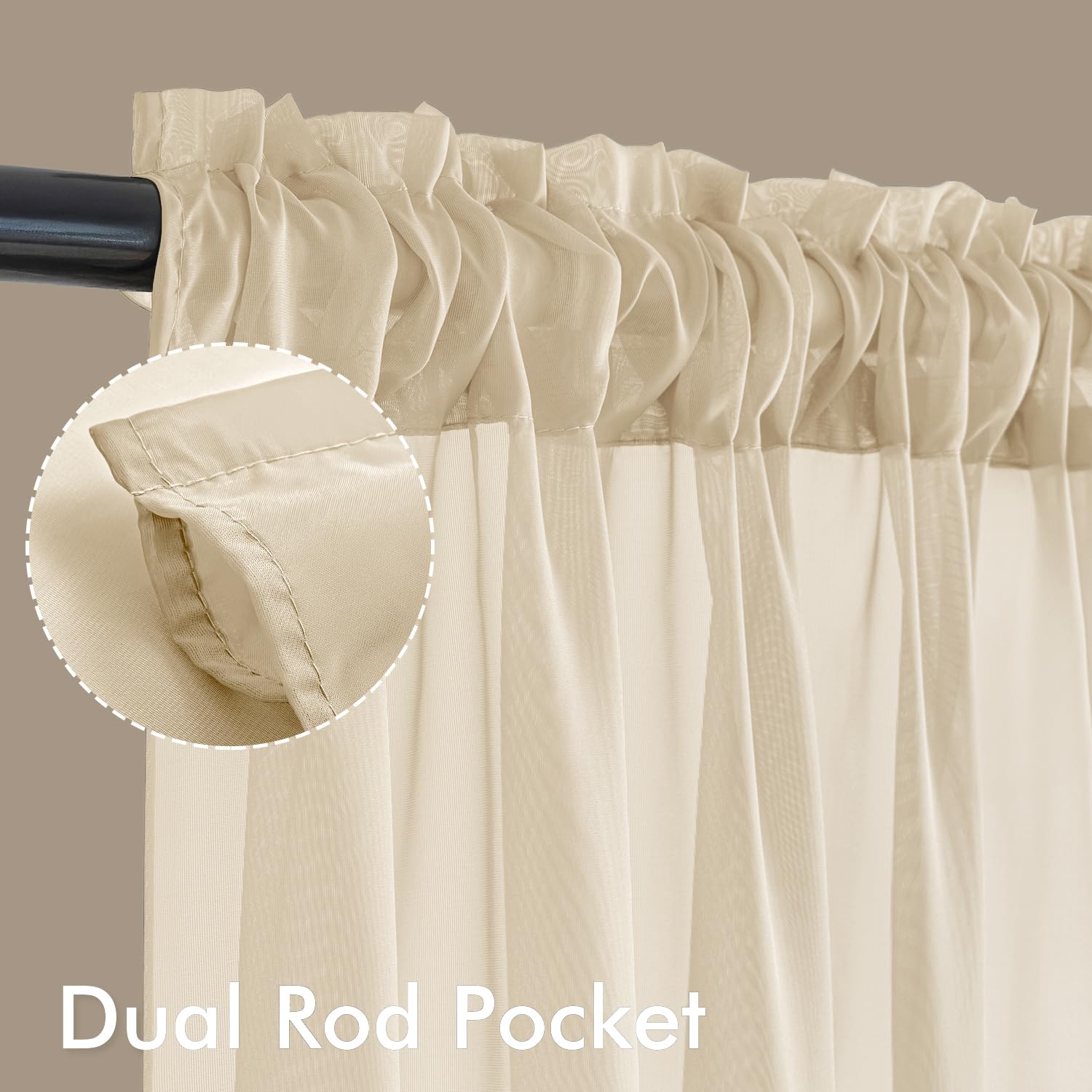 MIULEE Cream Sheer Curtains 63 Inches Long 4 Panels 42 x 63 Inches