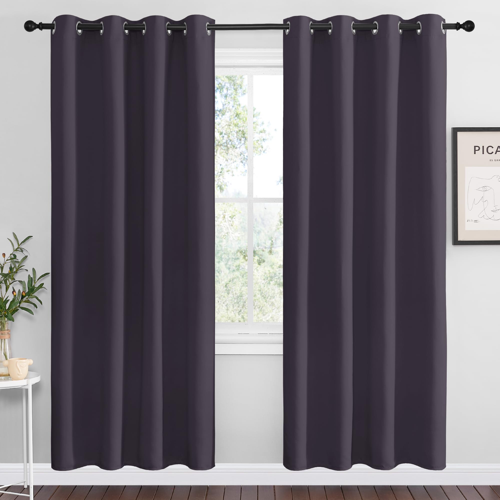 NICETOWN Greyish Purple Blackout Curtains 78 inches Length for Living Room, 2 Panels, 55" Wide, Thermal Insulated Decoration Drapes for Bedroom Window