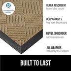 GORILLA GRIP 100% Waterproof All-Season WeatherMAX Doormat US Designed Natural Rubber, Stain and Fade Resistant, Low Profile Indoor Outdoor Door Mats, Easy Clean Patio Mat, 29x17, Beige Diamond