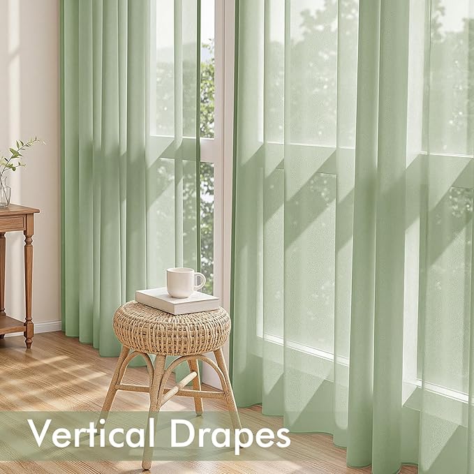 MIULEE Sage Green Sheer Curtains 63 Inches Long, 4 Panels Set, Light Filtering Rod Pocket Voile Drapes Window Treatments, Semi Transparent Airy Fabric for Bedroom and Living Room, 42 x 63 Inches