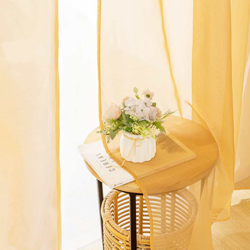 MIULEE 2 Panels Fall Sheer Curtains for Living Room 54X84 Inch Gold