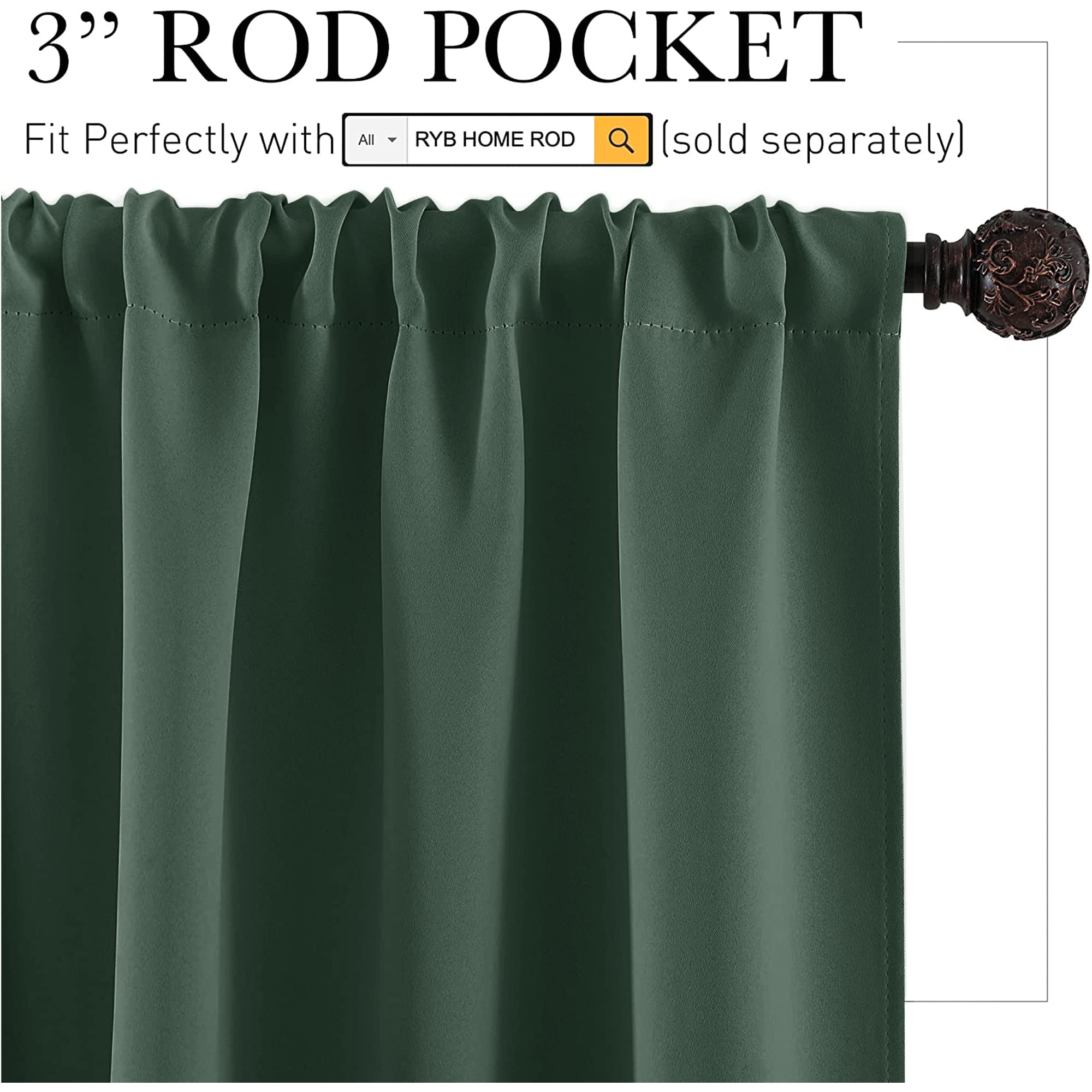RYB HOME Kitchen Blackout Curtains Over Sink 36 inch Length, Rod Pocket