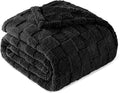 Exclusivo Mezcla Queen Size Flannel Fleece Blanket, Super Soft and Warm Lightweight Checkered Pattern Blankets for All Seasons, 90x90 Inches, Black