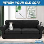 XINEAGE 2026 New 3 Pieces Couch Covers for 2 Extra Large Cushion Sofa Super Stretch Sofa Cover for 2 Large Seat Cushion Universal Loveseat Slip Cover for Living Room (Black), 71"-91"(2 Cushions)
