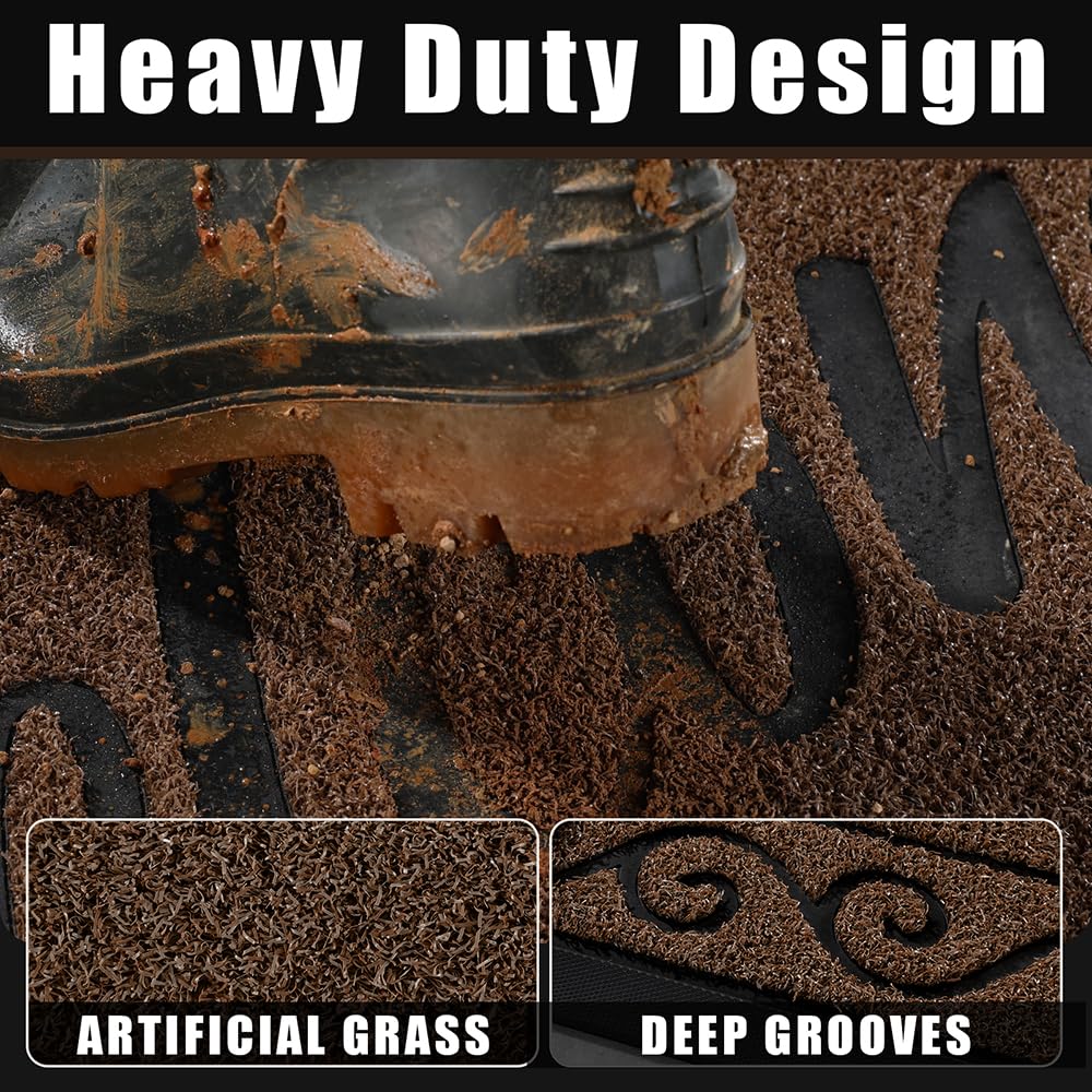 Yimobra Welcome Mat Outdoor Indoor, Waterproof Heavy Duty Front Door Mat Outside Entrance, Extra Sturdy Non-Slip Doormat, Low Profile, Dirt Trapping, 36x24 Inches, Coffee