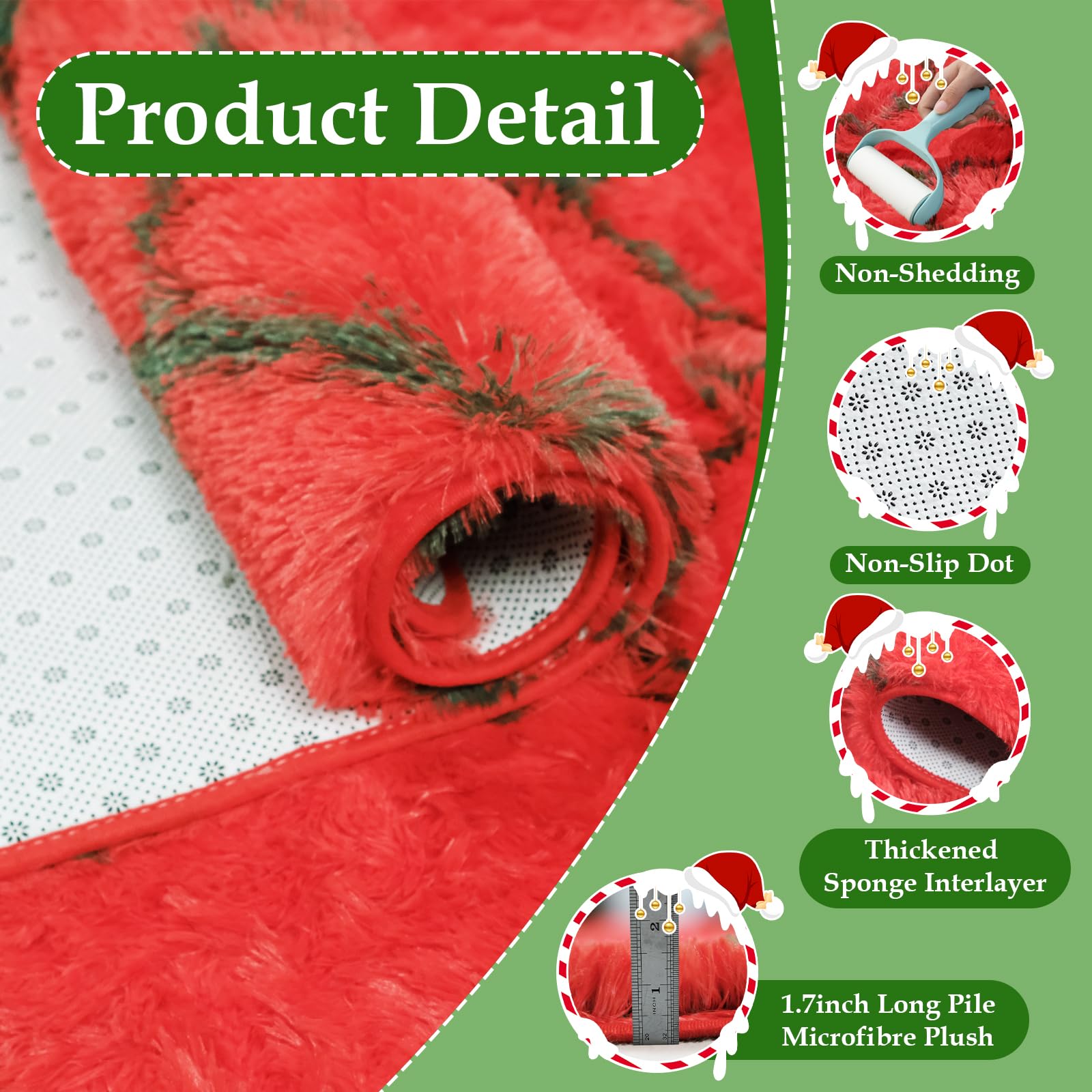 5x8 Shag Area Rug for Bedroom,Red and Green Fluffy Rugs for Living Room